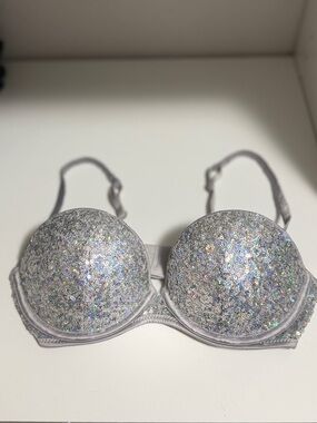 Silver Sparkle Sequin Super Push-Up Bra